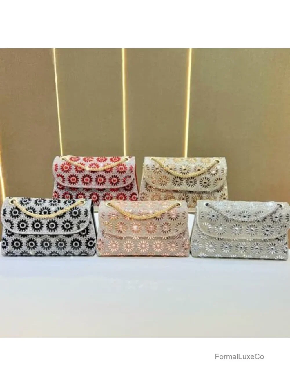 Faux Leather Rhinestone Evening Clutch Crossbody Bag Chain Strap Formal Handbag